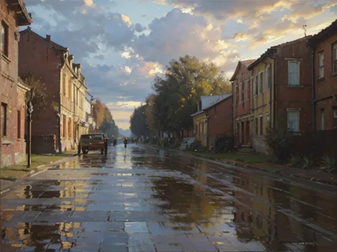 Konstantin Korovin Style - 1920s, Painting of an abandoned alley in a street of an old town in Russia, soviet Russia, desecrated...