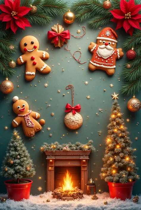 A festive collage, infused with Christmas spirit, features an array of holiday-themed elements neatly bordered by pine branches ...