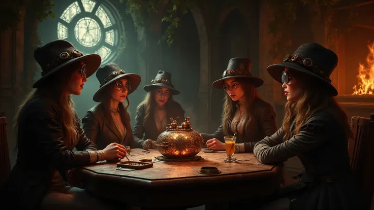 (HD, High definition), 
(Very detailed)
(Victorian Steampunk Art),
The scene: is In a detailed old English tavern with  an open ...