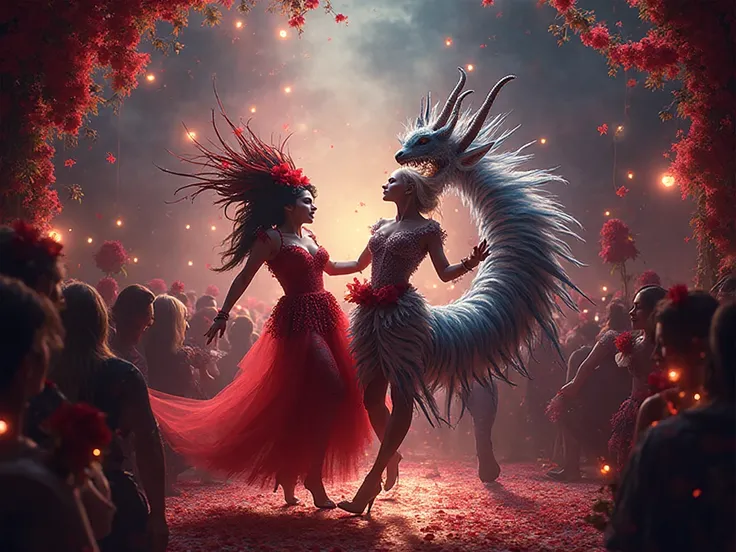 Generate master piece, ultra high details, deep details, best quality, high resolution of fancy wild animal party moulin rouge d...