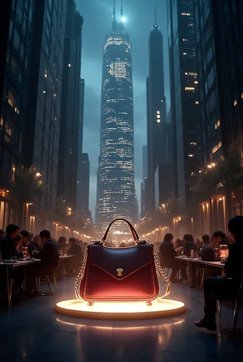 Bagfinity bag 

Visual: Aerial shot of a modern city ( skyscraper, Lights).

In the center is the elegant Bagfinity bag 

Effect...