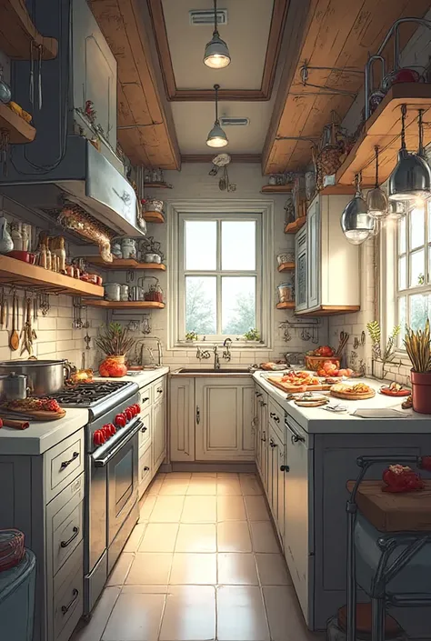 A kitchen with utensils 