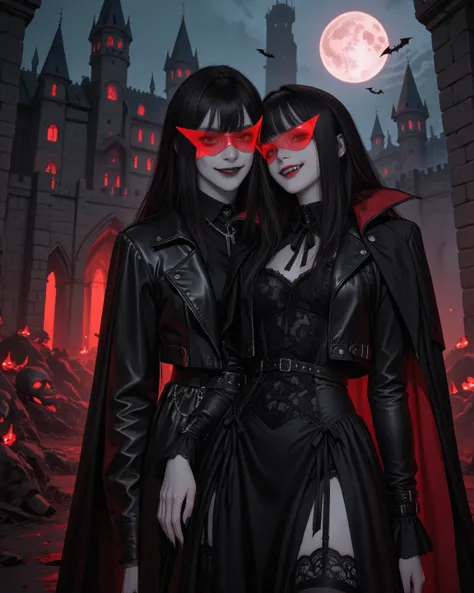 0__Adrixx_, detailxl, high-detailed, Masterpiece, young vampires posing together in a nighttime Gothic setting, luminous pale sk...