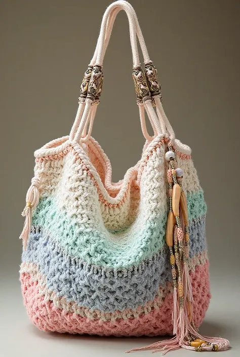 Macrame bag with gradient in pastel colours. Add unique accessories and interesting handles 