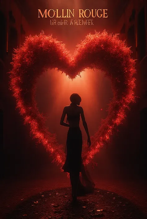 Generate a Poster for a Moulin Rouge themed party, let the large text appear at the top ,, DINEUL FACULTY OF LAW”. Let it not be...
