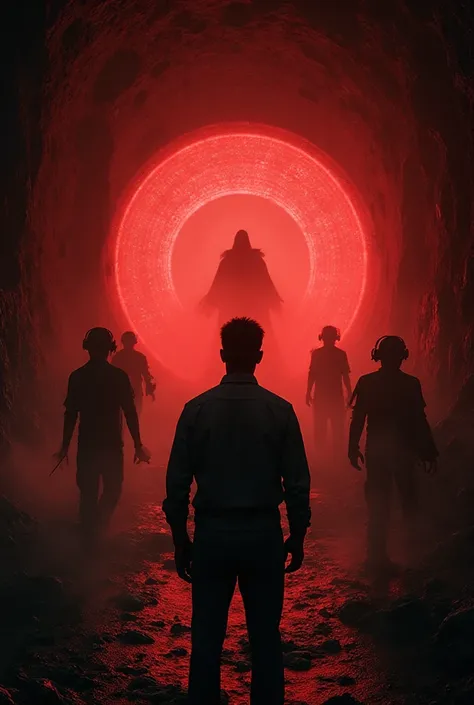 Create a dark and atmospheric image of an underground mine in Neo-Casablanca, with flickering lights and disturbing shadows. It ...
