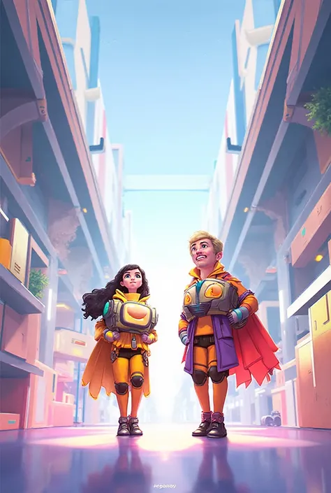 Make a image of among us game with two players standing in the lobby and they are exited