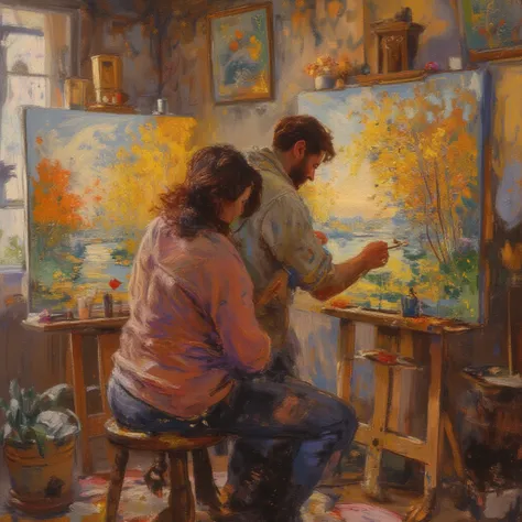 parents painting using oil paint