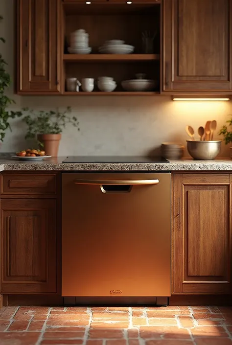 Kitchen dishwasher in warm colors