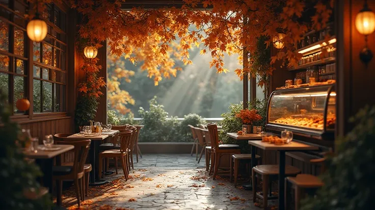 photo, masterpiece, ultra detailed, Autumn background,no parson,cafe
📷 50mm lens, f/1.8, ISO 800, 1/10s