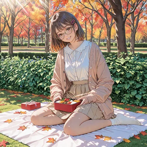 autumn picnic scene. (realistic: 1.2), (photo quality: 1.2), (masterpiece: 1.2), (high resolution: 1.2), (superb quality: 1.2), ...