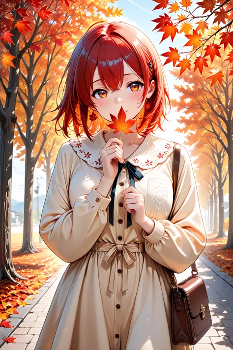 (masterpiece, detailed:1.2),,Autumn's Visit, 1girl, 
As the air turns crisp and maple leaves turn red, depict a warm story uniqu...