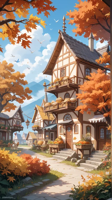 High Quality, Masterpiece, super resolution, Autumn Countryside Scenery, Golden ears of rice, Fall Fruiting Season, Higan Flower...