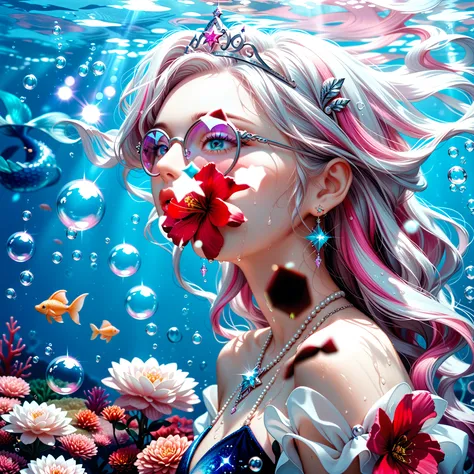 ):
A highly detailed fantasy portrait of a mystical mermaid princess underwater, illustrated in an ultra-realistic yet ethereal ...