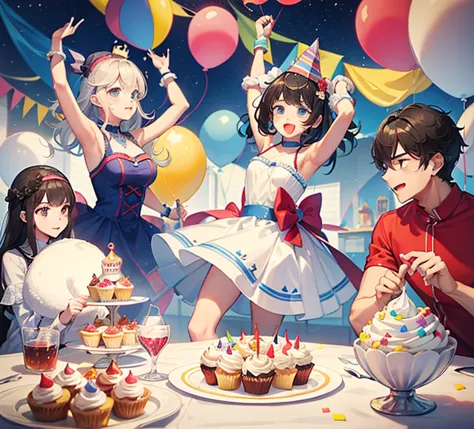 4men,2girls,2boy,birthday,birthday_Party,birthday_Hat,palla,Cupcakes,birthday_Cupcakes,cheerfulness,Kaihuai,cheerfulness_atmosph...