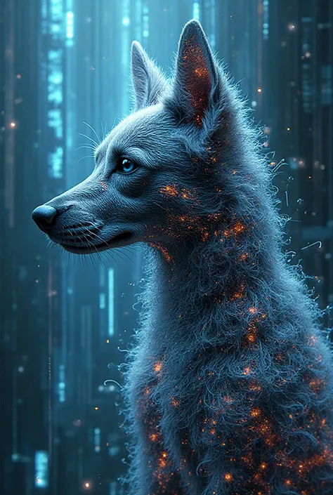  an abstract tech-style background of dog that is actually AI very detailed very tech blue theme neural networks and details tha...