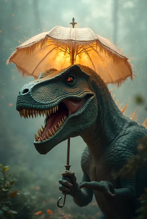 A rex's head and an umbrella united in an image, for a lantern
