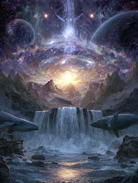 Cosmic Goddess Conducts Symphony of Galaxies
A striking picture of a cosmic goddess orchestrating galaxies near a massive waterf...