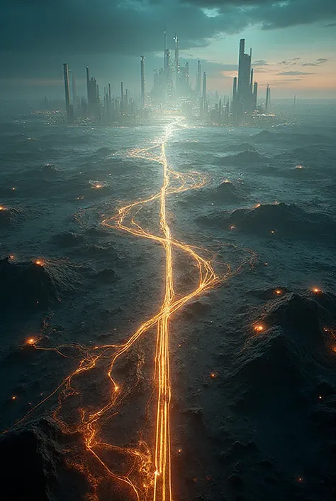 "A futuristic artwork of Saudi oil fields connecting with Pakistan’s economy, pipelines glowing, symbolizing partnership, while ...