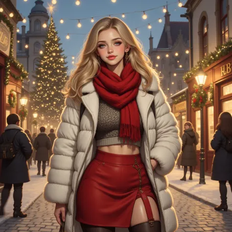 High-quality digital drawing: Young woman, European, 20 years old, with fair skin and bright blue eyes sparkling with joy, weari...