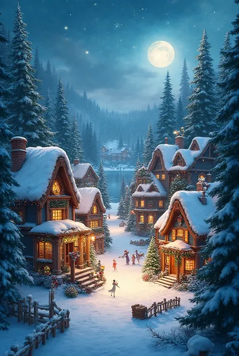 Create a drawing of a Christmas village