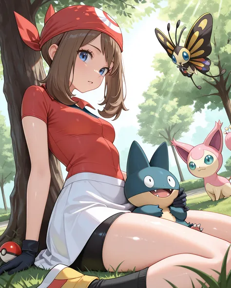 Beautiful detailed eyes, masterpiece, best quality, intricate details, absurdres, 1girl, solo, park, outdoors, grass, sunlight, ...