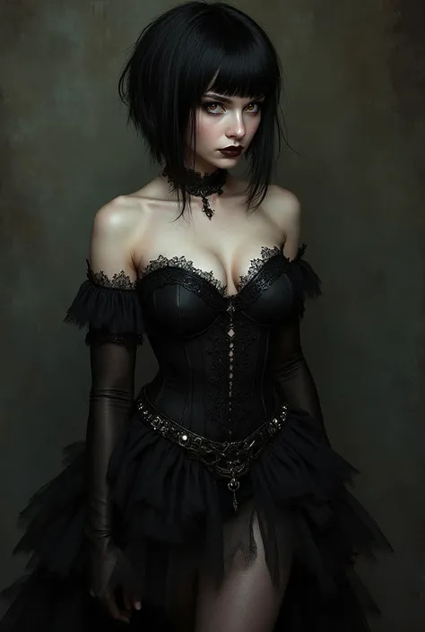  gothic-style girl with a somewhat tall stature and her build would best be described as thick-bodied. Fair skin and hazel eyes,...