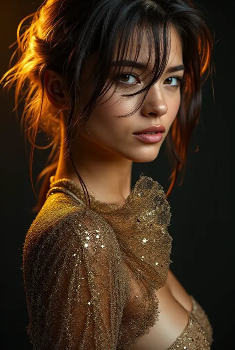 High-end personal portrait, of the person in the provided photo, preserving its physiognomy, idade aparente, Gender, tom de pele...