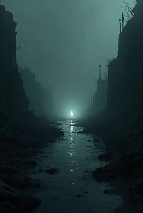 A ruined, confused land shrouded in darkness, then light flees on the water