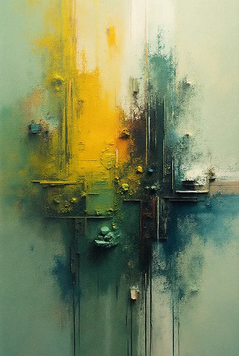 artistic background with the colors Green, amarelo, azul e branco), but in grunge or abstract style — with texture, manchas, cra...