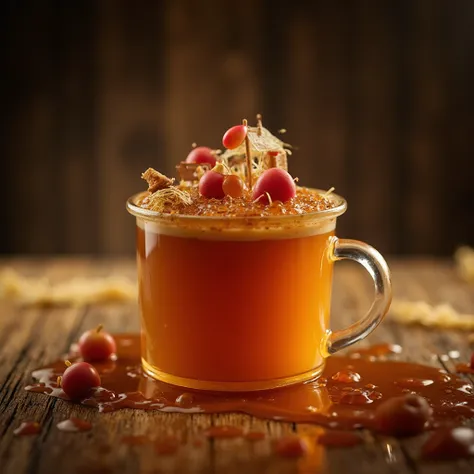 September – “Caramel Apple Cider Fair”

Shot 1 Image Prompt: A mug of spiced apple cider, topped with transparent golden-brown j...