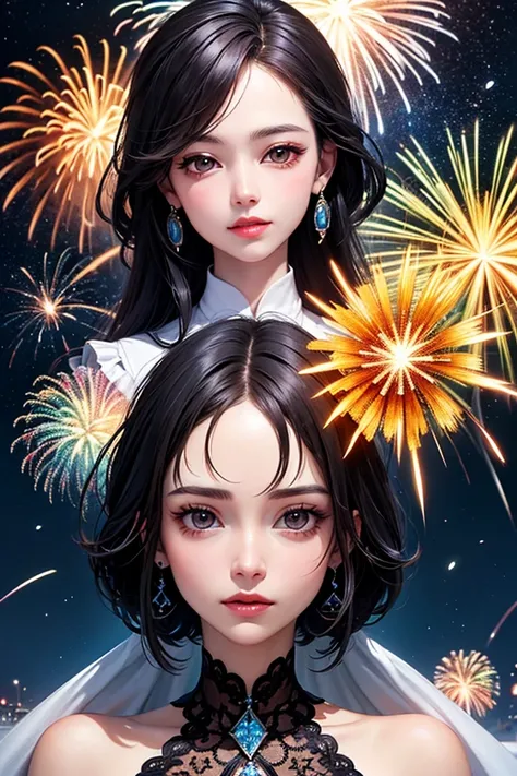 masterpiece, best quality, super res, perfect anatomy, absurd, dreamy、female, detailed face、collage art、Double image technique、D...