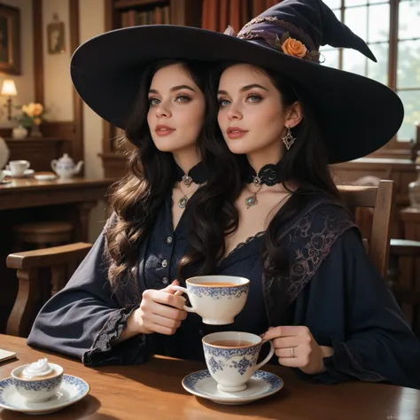 Tea cup witch. Performing spells