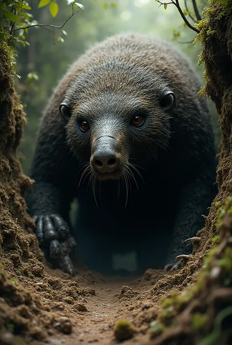 a giant mole emerged from the roots, with its snout exploring the air