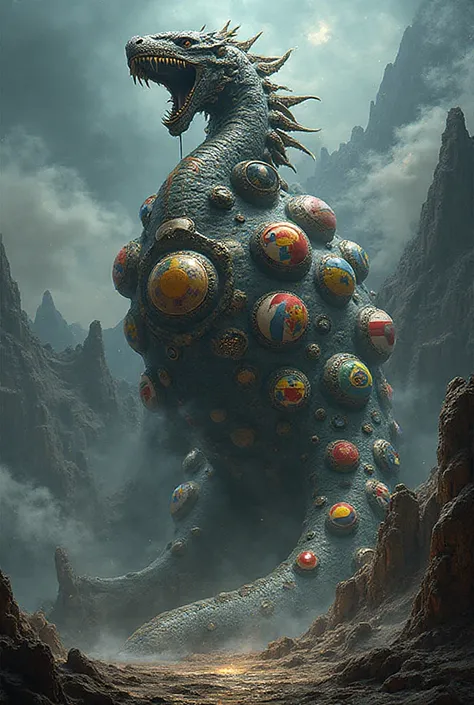 large scales on the bowls of which flags of different countries are depicted