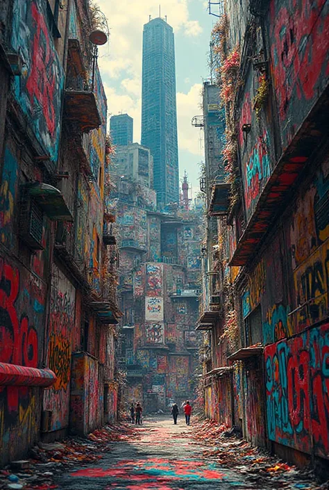 Make an image with this graffiti phrase 
> “The city screams in the colors of graffiti.”