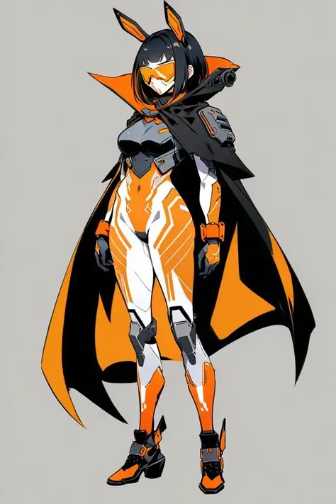 Cyberpunk Ninja Action Novel。ONE FEMALE ANDROID。((White Background Illustration))。((full body illustration))。((Simple standing p...