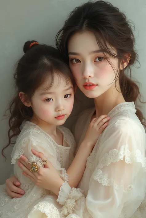Draw a very beautiful 4-year-old girl with very fair skin and a beautiful white woman wearing a watch 