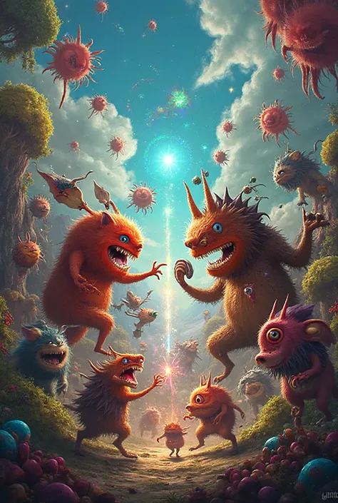 Create a funny and funny group of creatures that fight with another living creature group 