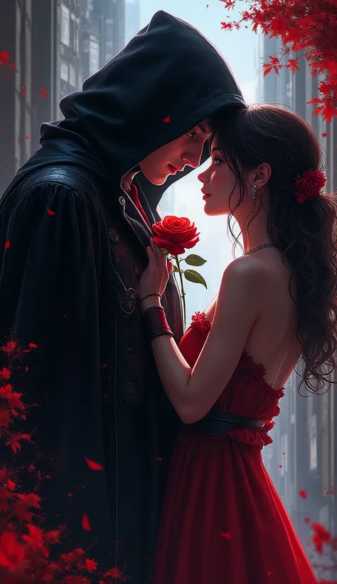 Create a vibrant realistic anime-style illustration that shows, to a beautiful young woman,  assassin, Wearing a black leather s...