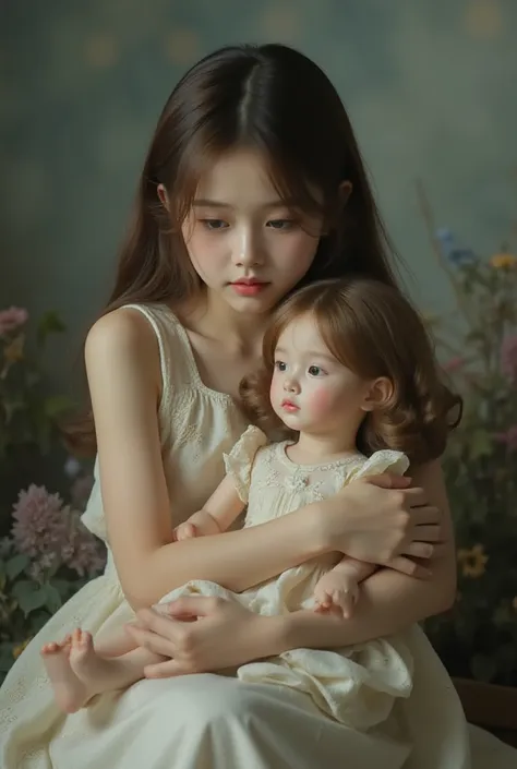 A girl holding a doll
