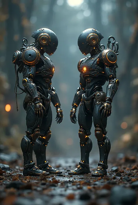 (Two robots are building a time machine 1.9), insanely intricate mech details, ground-level shot, 64K resolution, Cinema 4D, Beh...