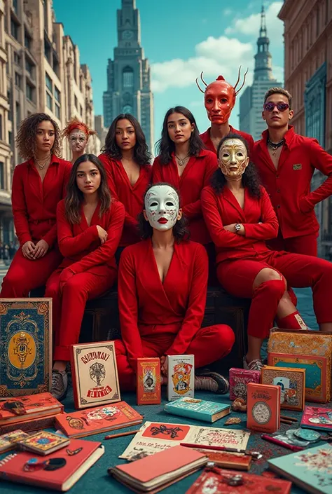 an advertising image of La Casa de Papel Stationery where school supplies are offered , makeup 