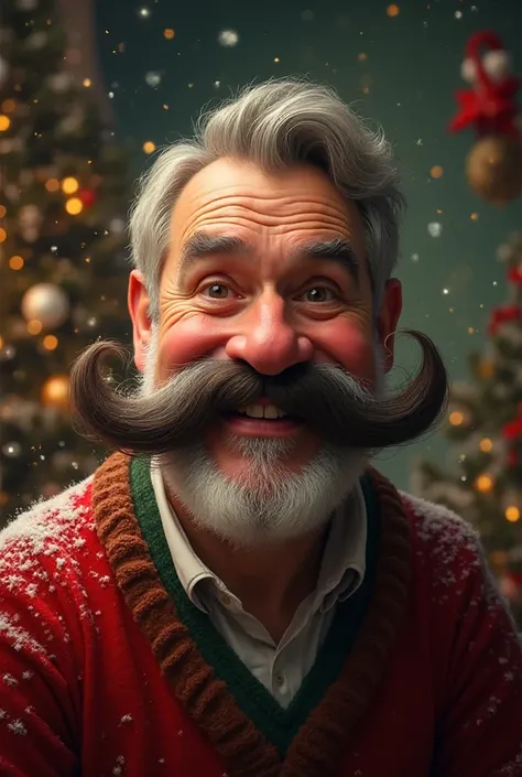A Christmas photo with a super mustache 