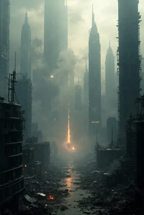 Calamity of tremendous scale in an enormous city without any peoples from high altitude