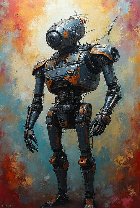 abstract painting of a typewriter transformed into a robot