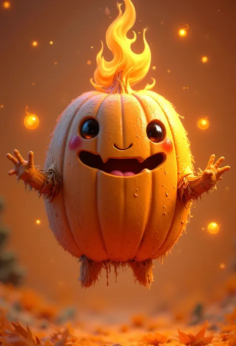 Cute little pumpkin monster that can fly and is very cute. He has cute cheecks with blushes on them, he has no legs, he has litt...