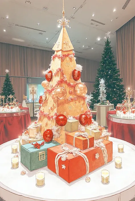 The Christmas Party will be held in a function hall decorated with a variety of 3D-shaped objects. These include a Christmas tre...