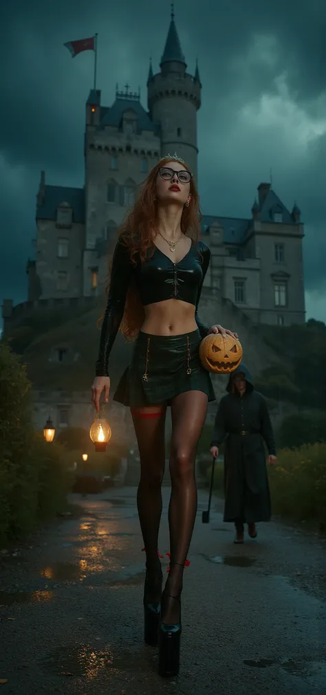 ultra realism, photorealistic, 1960s style ((ultra low angel front view looking up at the girl)), profile Cinematic photo of an...