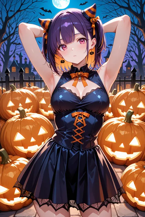 霧雨魔理沙,Jack-o'-lantern,Halloween,arms behind head,